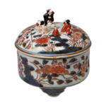 Covered bowl with peony and chrysanthemum design, enamelled ware