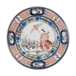 Large dish with beauty and heron design, enamelled ware