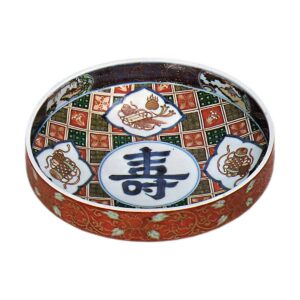 Top-shaped bowl with character meaning "Congratulations", enamelled ware