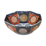 Octagonal bowl with phoenix and roundel design, enamelled ware