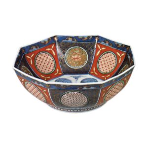 Octagonal bowl with phoenix and roundel design, enamelled ware