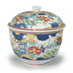 Covered deep bowl with peony design, enamelled ware