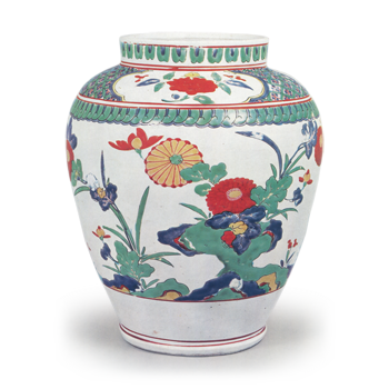 Jar with chrysanthemum design, enamelled ware