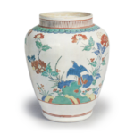 Octagonal jar with flower-and-bird design, enamelled ware