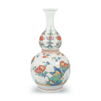 Large vase with flower-and-bird design, enamelled ware