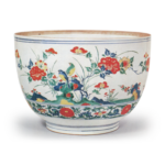 Large deep bowl with flower-and-bird design, enamelled ware