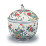 Large deep bowl with flower-and-bird design, enamelled ware