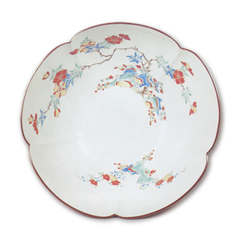 Foliated bowl with flower design, enamelled ware
