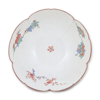 Foliated bowl with peony design, enamelled ware
