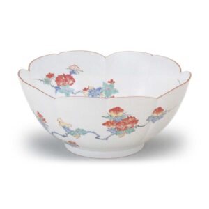 Foliated bowl with peony design, enamelled ware