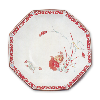 Bowl with millet and quail design, enamelled ware