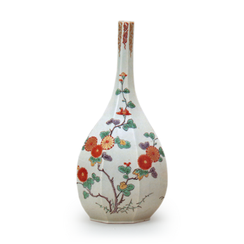 Faceted vase with chrysanthemum design, enamelled ware