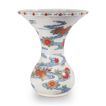 Vase with chysanthemum and water stream design, enamelled ware