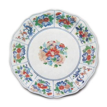 Large dish with flower design, enamelled ware