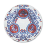 Dish with karahana flower design, enamelled ware Mark of 1695