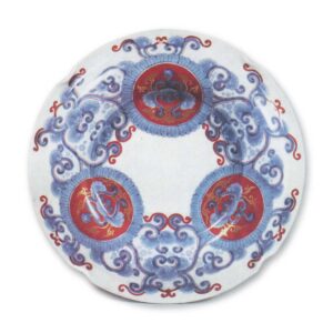 Dish with karahana flower design, enamelled ware Mark of 1695