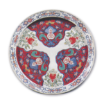 Dish with karahana (conventionalized flower) design, enamelled ware Mark of 1695