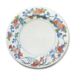 Dish with floral scroll design, enamelled ware Mark of 1699