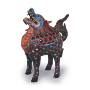 Incense burner in the shape of kirin (chimera), enamelled ware