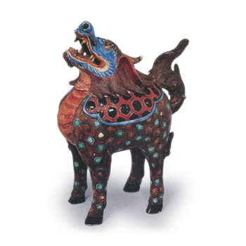Incense burner in the shape of kirin (chimera), enamelled ware