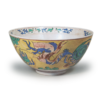 Bowl with cloud and dragon design, enamelled ware