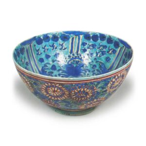 Bowl with dragon, wave and chrysanthemum design, enamelled ware