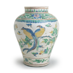 Jar with flower-and-bird design, enamelled ware