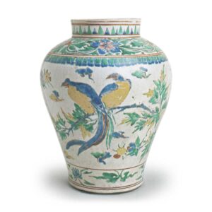 Jar with flower-and-bird design, enamelled ware