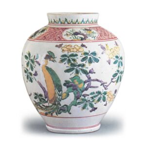 Jar with flower-and-bird design, enamelled ware