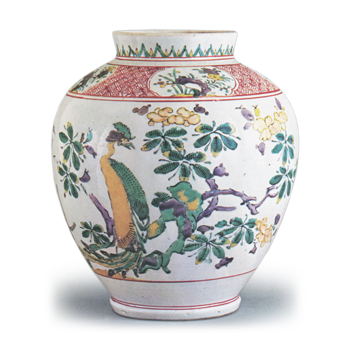 Jar with flower-and-bird design, enamelled ware