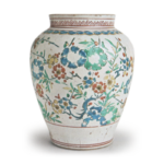 Jar with plum design, enamelled ware