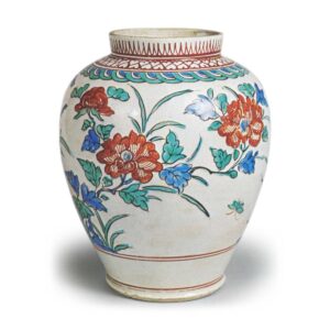 Jar wit peony design, enamelled ware