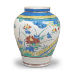 Jar with peony design, enamelled ware