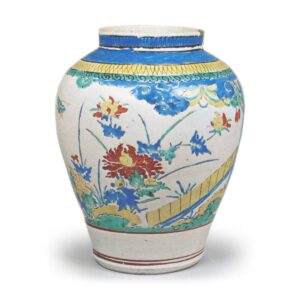 Jar with peony design, enamelled ware