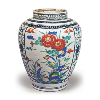 Jar with chrysanthemum design, enamelled ware