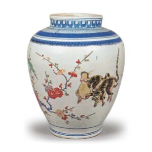 Jar with pine, bamboo, plum and tiger design, enamelled ware