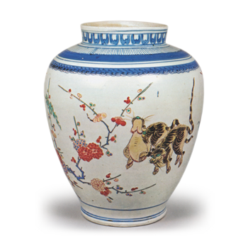 Jar with pine, bamboo, plum and tiger design, enamelled ware
