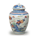 Jar with peony and chrysanthemum design, enamelled ware