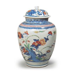 Jar with peony and chrysanthemum design, enamelled ware