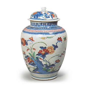 Jar with peony and chrysanthemum design, enamelled ware