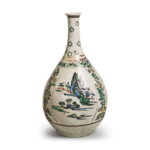 Wine bottle with landscape design, enamelled ware