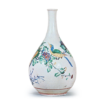 Wine bottle with flower-and-bird design, enamelled ware