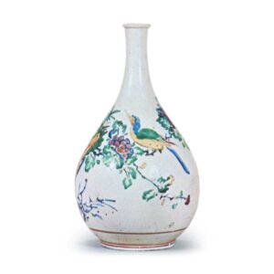 Wine bottle with flower-and-bird design, enamelled ware