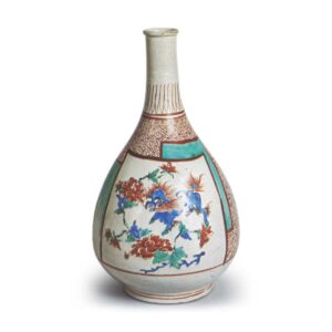 Wine bottle with shishi (imaginary animal like lion) and peony design,