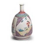 Wine bottle with design of Chinese boy and autumn grasses, enamelled