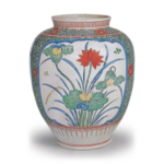 Jar with lotus, peony and chrysanthemum design, enamelled ware