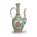 Ewer with relief design of peonies, enamelled ware