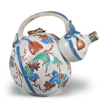 Chōshi (wine ewer) with grape and squirrel design, enamelled ware