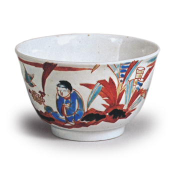 Cup with bashō (banana-tree) and Chinese boy design, enamelled ware