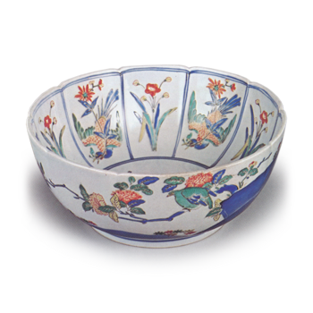 Bowl with flower-and-bird design, enamelled ware